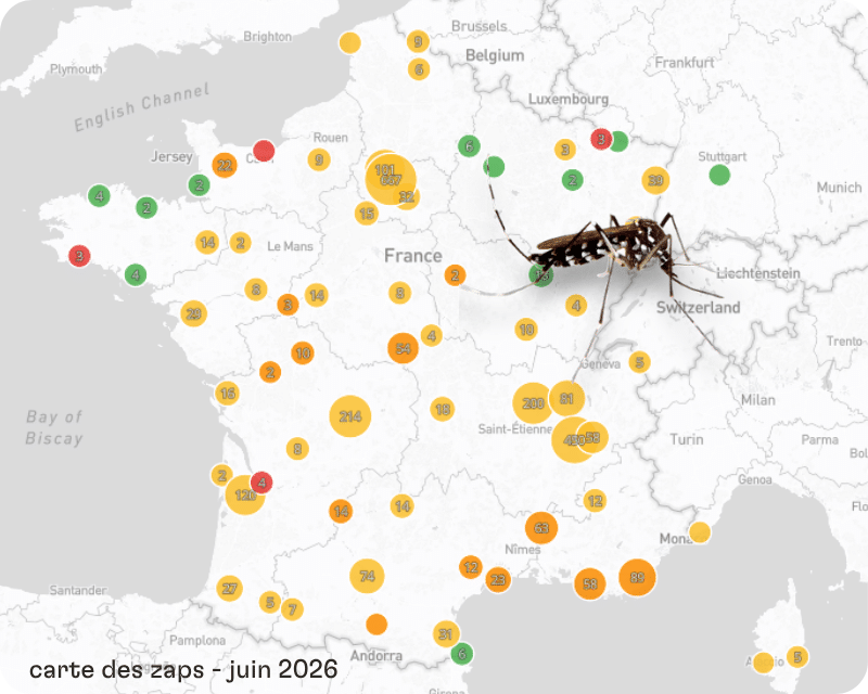 Carte des zaps du ressenti de la nuisance du moustique tigre